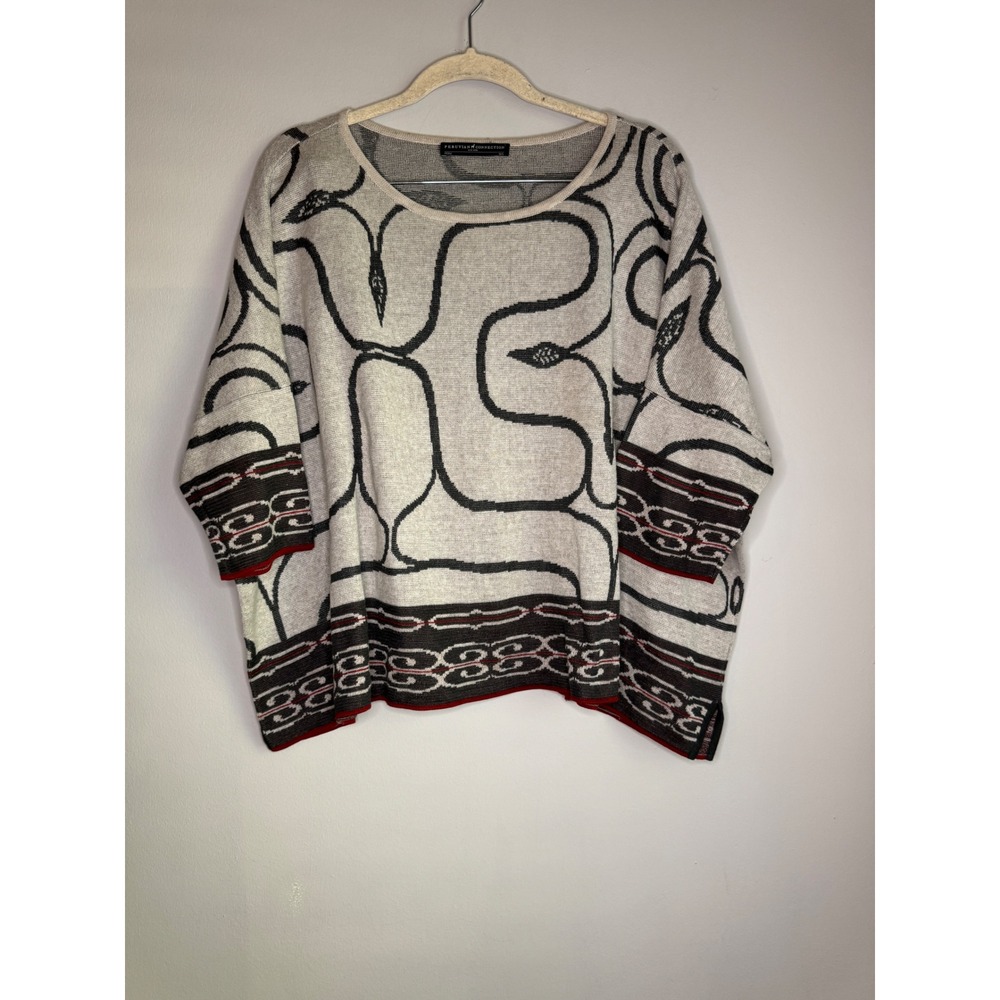 Peruvian Connection Pima Cotton Abstract Knit Sweater Beige Black Red M/L